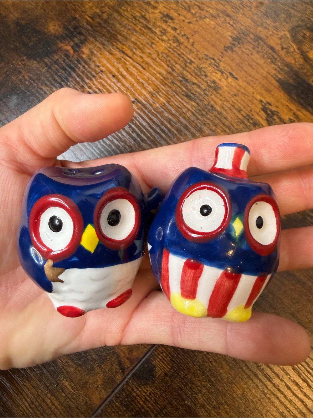 Patriotic Mini "Uncle Sam USA" Owls Salt and Pepper Shakers S&P